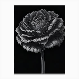 A Carnation In Black White Line Art Vertical Composition 18 Canvas Print