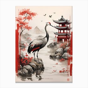 Crane In A Pagoda Canvas Print