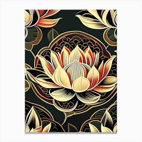 Lotus Flower Pattern Retro Illustration 2 Canvas Print