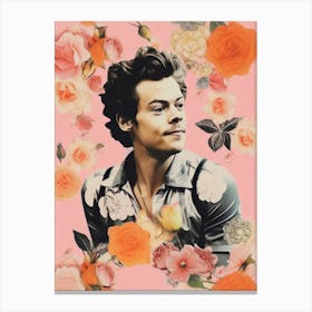 Harry Styles Pink Flower Collage 1 Canvas Print