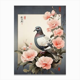 Pigeon With Flowers Canvas Print