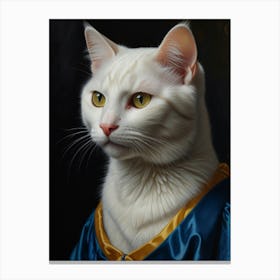 White Cat In Blue Dress Canvas Print