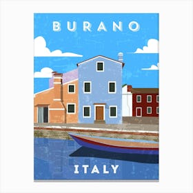 Burano, Italy — Retro travel minimalist art poster Canvas Print