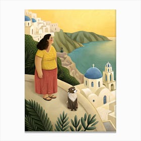 Woman and Dog in Santorini Greece Canvas Print