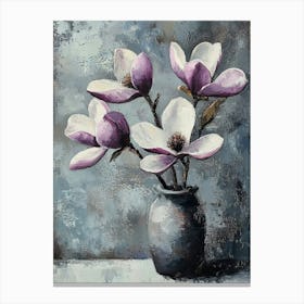 Oil Painting Still Life With Purple Magnolia Flowers Texture In The Grayscale Canvas Print