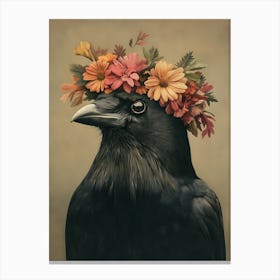 Black Crow With A Flower Crown Canvas Print