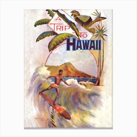 Surfing In Hawaii, Travel Poster Canvas Print