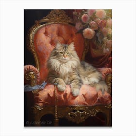 Sleepy Cat On A Throne Rococo Style 2 Canvas Print