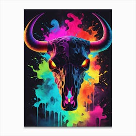 Floral Bull Skull Neon Iridescent Painting (24) Canvas Print
