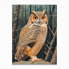 African Wood Owl Relief Illustration 2 Canvas Print