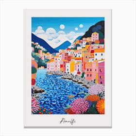 Poster Of Amalfi, Italy, Illustration In The Style Of Pop Art 3 Canvas Print