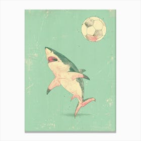 Shark Playing Football Pastel Aqua Canvas Print