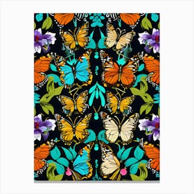 Butterflies On A Black Background 1 Canvas Print