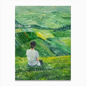 Woman In A Green Field Canvas Print