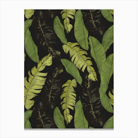 Tropical Leaves Black Canvas Print