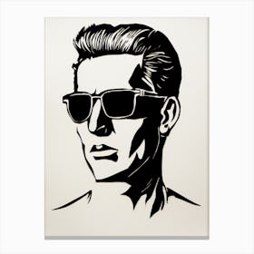 Linocut Inspired Face With Sunglasses Portrait 1 Canvas Print