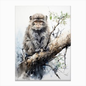 Monkey, Japanese Brush Painting, Ukiyo E, Minimal 4 Canvas Print