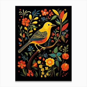 Folk Bird Illustration Yellowhammer 3 Canvas Print