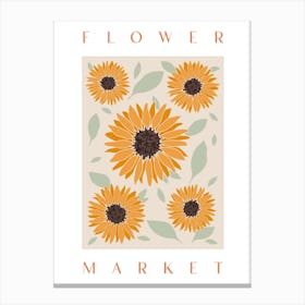 Sunflower Flower Market Colourful Yellow Wall Art Canvas Print