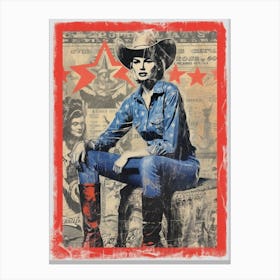 Expressionism Cowgirl Red And Blue 3 Canvas Print