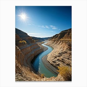 River Valley Narrowing Into A Ravine Showcasing Interplay Of Curvilinear Sediment Deposits And The Canvas Print