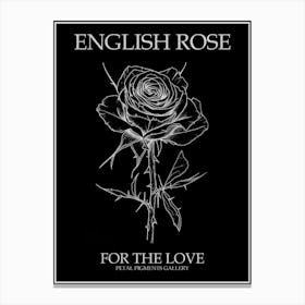 English Rose Black And White Line Drawing 33 Poster Inverted Canvas Print
