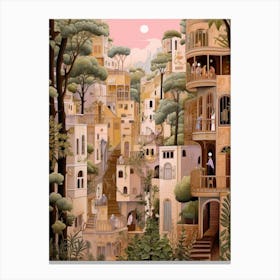 Haifa Israel 3 Vintage Pink Travel Illustration Canvas Print