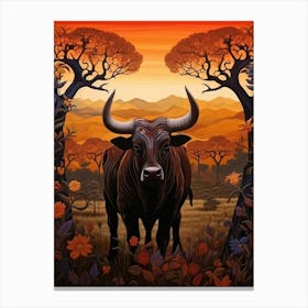 African Buffalo Traditional African Painting 1 Canvas Print