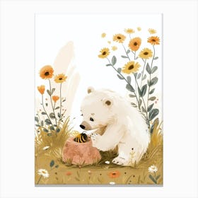 Polar Bear Cub Playing With A Beehive Storybook Illustration 2 Canvas Print