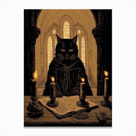 A Spooky Black Cat In A Church Reading A Text 2 Canvas Print