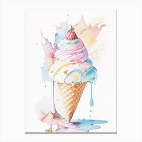 Ice Cream Dessert Storybook Watercolour 1 Flower Canvas Print