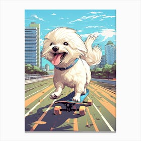 Maltese Dog Skateboarding Illustration 1 Canvas Print