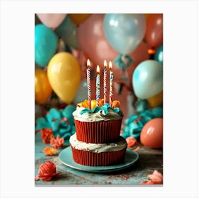 Birthday Cake With Candles Canvas Print