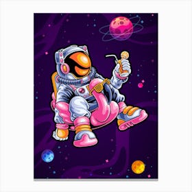 Relaxing astronaut in space — space poster, synthwave space, neon space, aesthetic poster Canvas Print