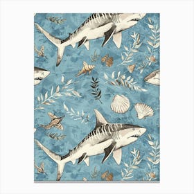 Pastel Blue Zebra Shark Watercolour Seascape Pattern 3 Canvas Print