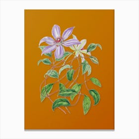 Vintage Violet Clematis Flower Botanical on Sunset Orange n.0386 Canvas Print