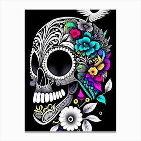 Skull With Bird Motifs 3 Colourful Doodle Canvas Print