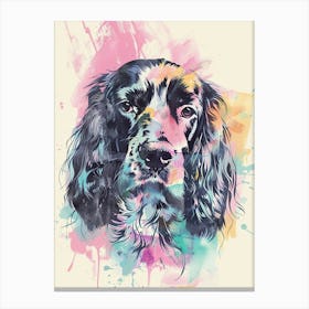 Colourful American Water Spaniel Dog Line Illustration 1 Canvas Print