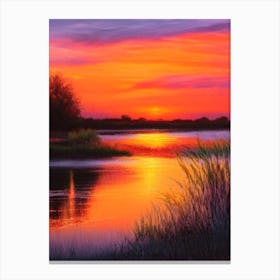 Sunset Over Pond Waterscape Crayon 1 Canvas Print
