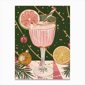 Christmas Pink Green Grapefruit Cocktail Canvas Print