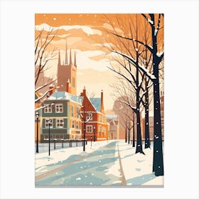 Vintage Winter Travel Illustration Cambridge United Kingdom 4 Canvas Print