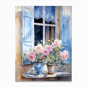 Roses On The Window Sill Canvas Print