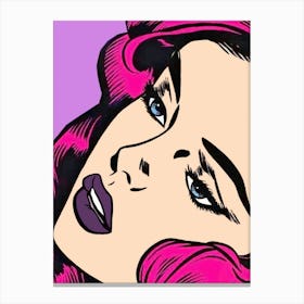 Pop Art Purple Hair Girl and Closeup Face Canvas Print