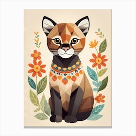 Floral Cute Baby Puma Nursery Illustration (4) Canvas Print