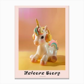 Toy Unicorn Listening To Music With Headphones Pastel Yellow Poster Canvas Print