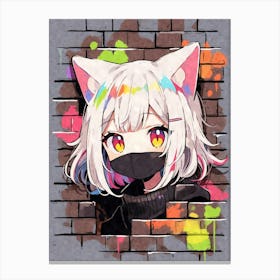 Kawaii Aesthetic Chibi Nekomimi Anime Cat Girl Urban Graffiti Style Canvas Print