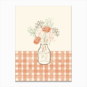 Flower bouquet gingham hand-drawn linework in orange 1 Canvas Print