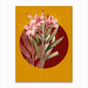Vintage Botanical Oleander Nerium on Circle Red on Yellow n.0122 Canvas Print