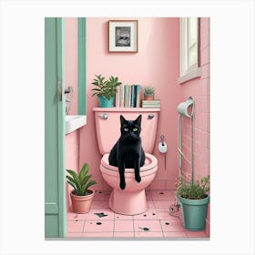 Cat Reading On A Toilet (2) Canvas Print