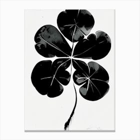 Four Leaf Clover 1 Symbol Black And White Painting Canvas Print